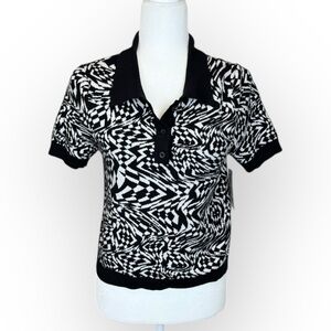Trippy Black and White Patterned Knit Top